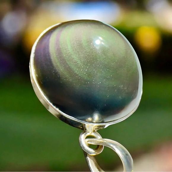 🌈Natural Rainbow Obsidian Sterling Silver Pendant - Picture 4 of 12